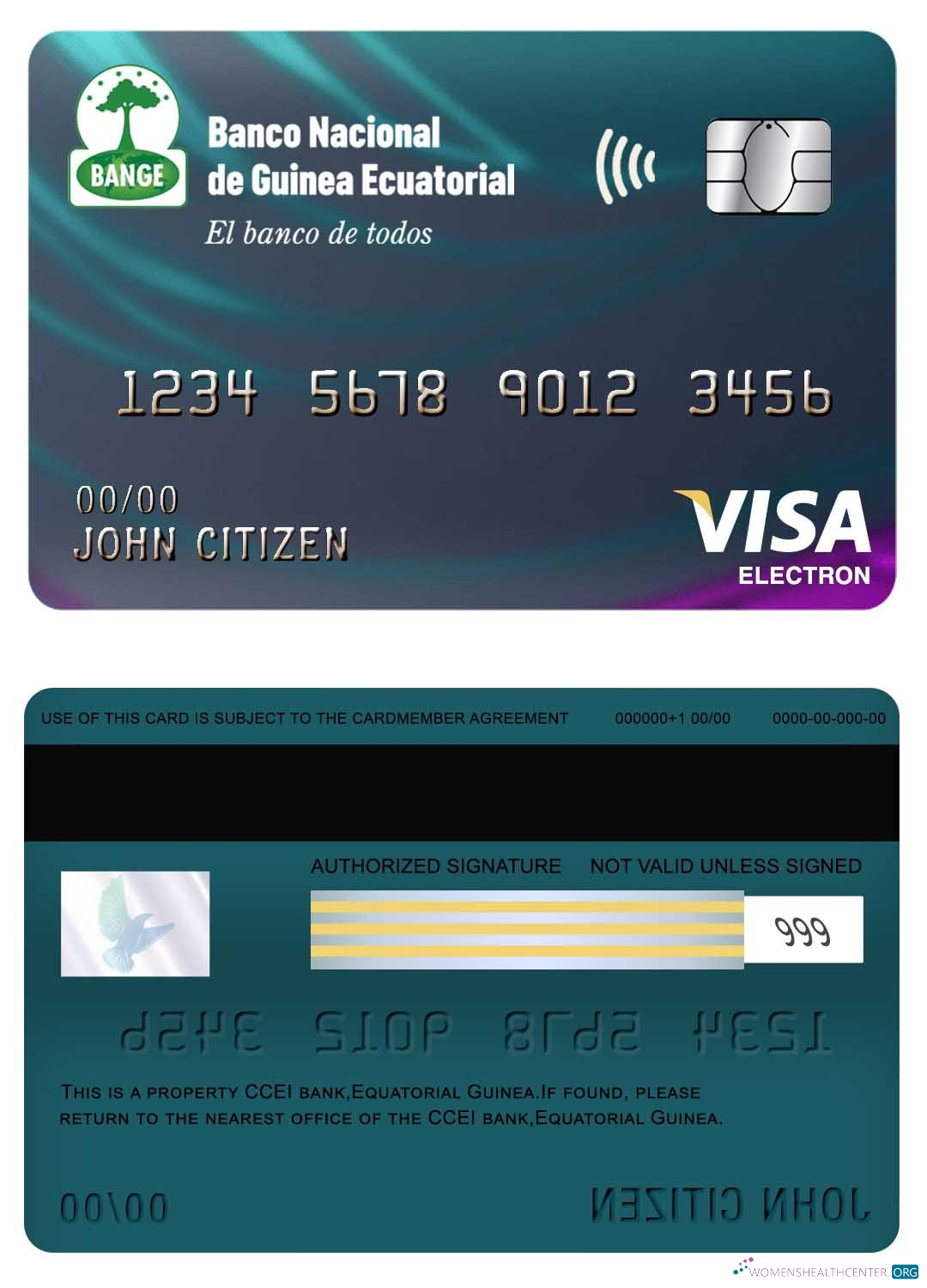 Download Equatorial Guinea National bank visa electron card Photoshop template